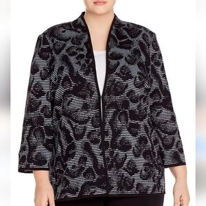 Misook Animal-Print Ottoman Jacket Women's Arctic Black Open Front Large